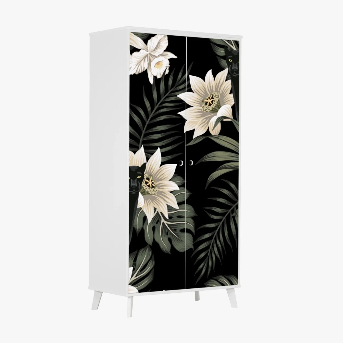 Sticker pour armoire panthères et orchidées sur fond noir – Wallnifity® Sticker pour armoire panthères et orchidées sur fond noir – Wallnifity®