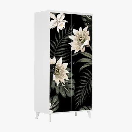 Sticker pour armoire panthères et orchidées sur fond noir – Wallnifity®