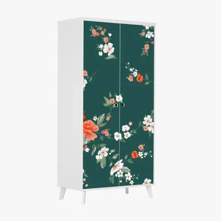 Sticker pour armoire élégant motif floral corail sur fond vert – Wallnifity®