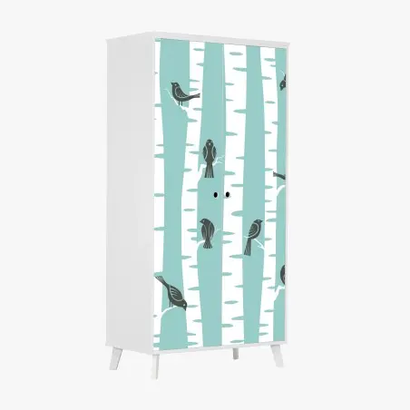Sticker pour armoire oiseaux sur troncs de bouleau menthe – Wallnifity®