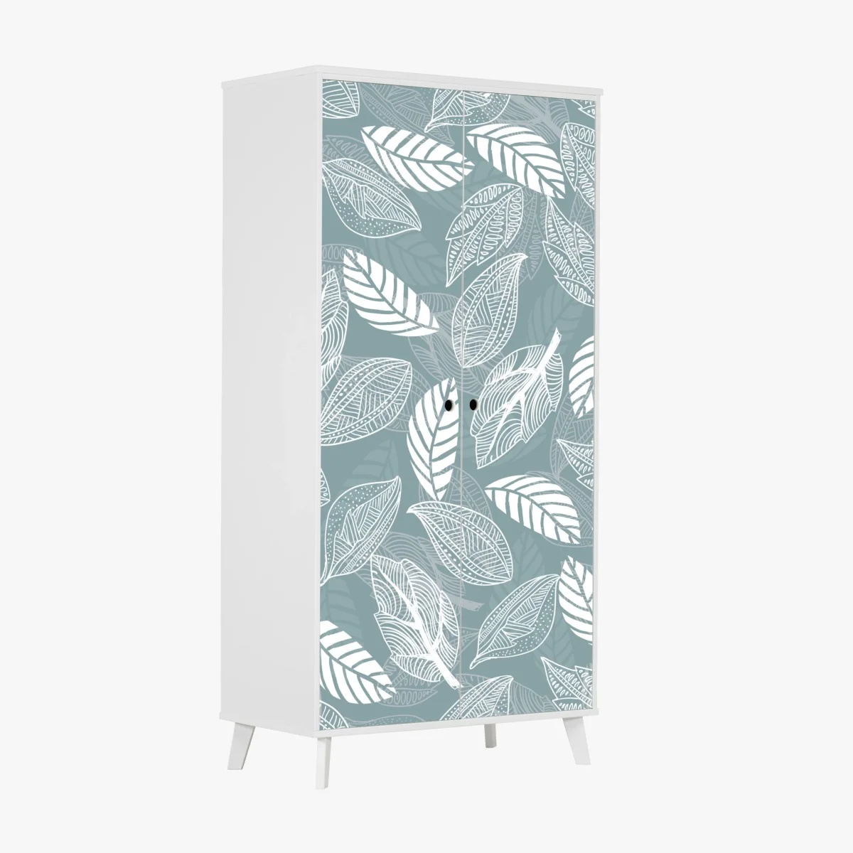 Sticker pour armoire motif feuilles blanches sur fond bleu-gris – Wallnifity® Sticker pour armoire motif feuilles blanches sur fond bleu-gris – Wallnifity®