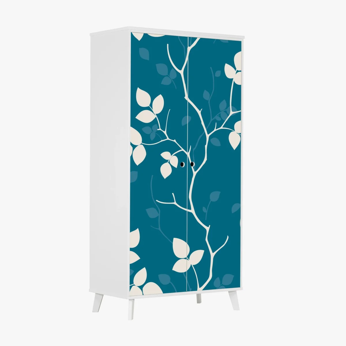 Sticker pour armoire motif feuilles blanches sur fond bleu canard – Wallnifity® Sticker pour armoire motif feuilles blanches sur fond bleu canard – Wallnifity®