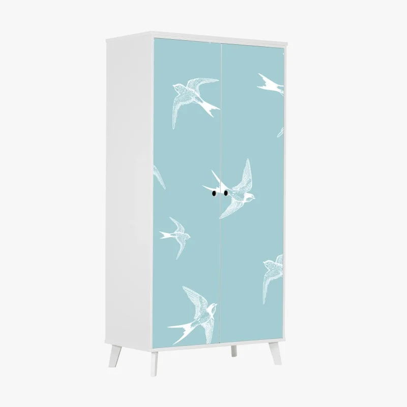 Sticker pour armoire motif d'hirondelles en vol sur fond bleu pastel – Wallnifity® Sticker pour armoire motif d'hirondelles en vol sur fond bleu pastel – Wallnifity®