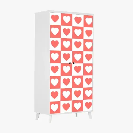 Sticker pour armoire motif damier de cœurs corail – Wallnifity®