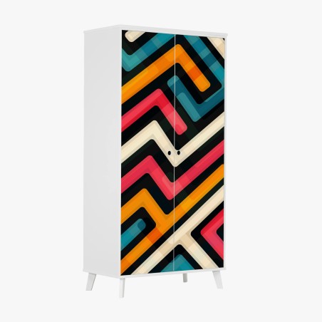 Sticker pour armoire motif labyrinthe géométrique rétro coloré – Wallnifity®
