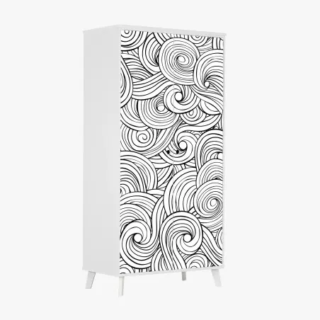 Sticker pour armoire motif tourbillonnant abstrait en noir et blanc – Wallnifity®