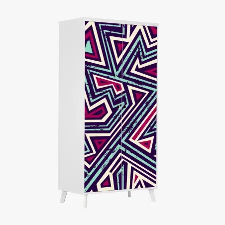 Sticker pour armoire motif géométrique rétro aux triangles colorés – Wallnifity®