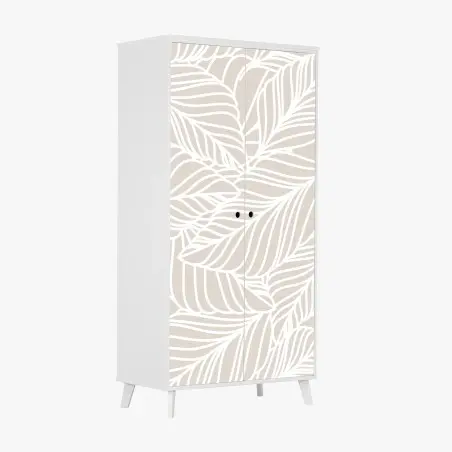 Sticker pour armoire motif de feuilles beige et blanc minimaliste – Wallnifity®