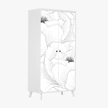 Sticker pour armoire motif floral linéaire noir et blanc pour décoration murale – Wallnifity®
