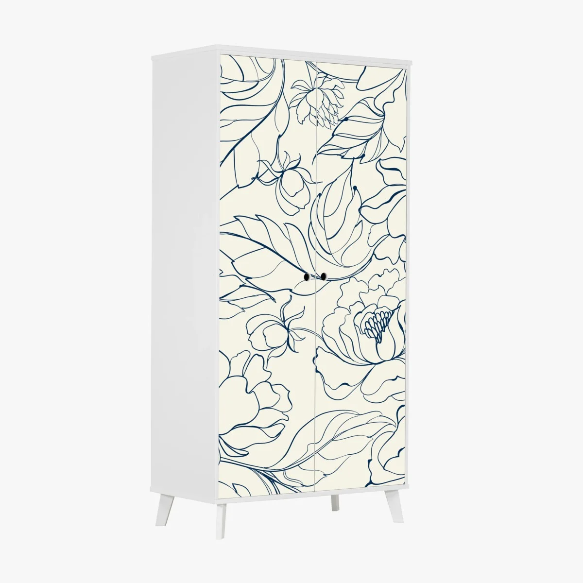 Sticker pour armoire motif floral délicat bleu marine sur fond crème – Wallnifity® Sticker pour armoire motif floral délicat bleu marine sur fond crème – Wallnifity®