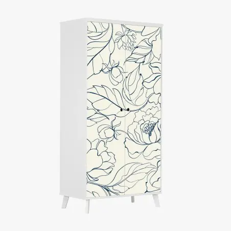 Sticker pour armoire motif floral délicat bleu marine sur fond crème – Wallnifity®