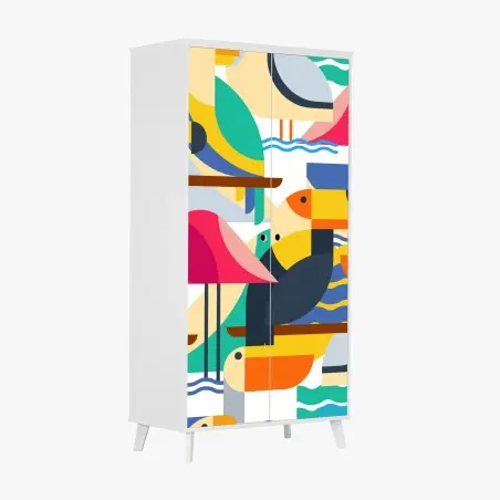 Sticker pour armoire oiseaux tropicaux géométriques colorés – Wallnifity®