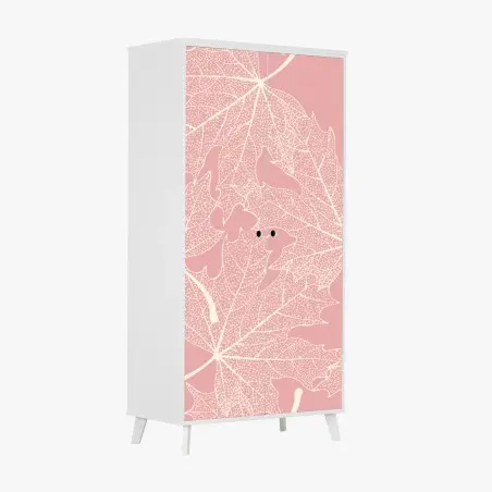 Sticker pour armoire motif de feuilles stylisées rose et crème – Wallnifity®