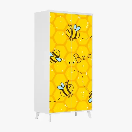 Sticker pour armoire motif d'abeilles et alvéoles jaune vif – Wallnifity®