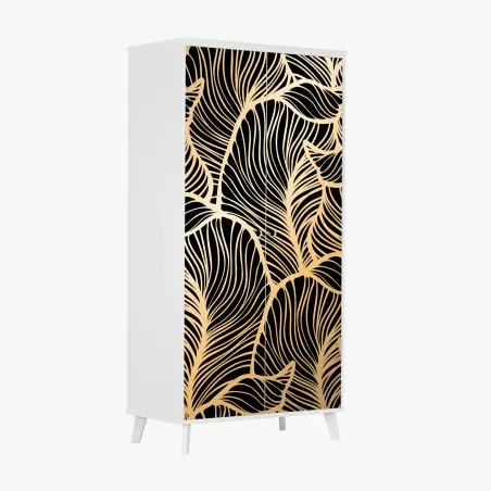 Sticker pour armoire motif feuilles dorées sur fond noir – Wallnifity®