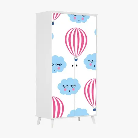 Sticker pour armoire motif nuages endormis et montgolfières roses – Wallnifity®