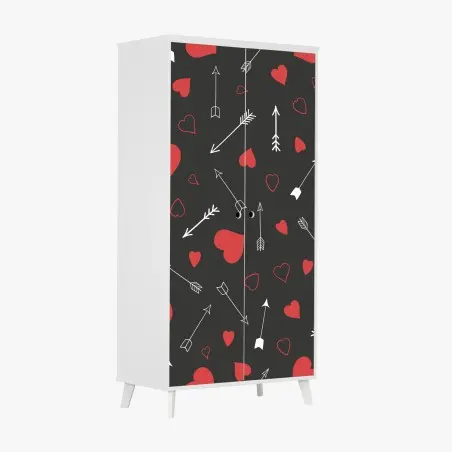 Sticker pour armoire motif de cœurs rouges et flèches blanches sur fond sombre – Wallnifity®