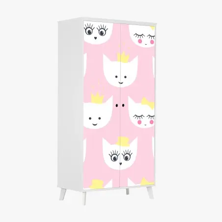 Sticker pour armoire charmant motif de chatons princesse sur fond rose – Wallnifity®