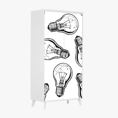 Sticker pour armoire motif ampoules vintage en noir et blanc – Wallnifity®