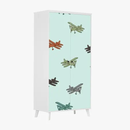 Sticker pour armoire motif biplans colorés sur fond pastel – Wallnifity®