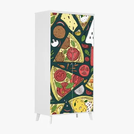 Sticker pour armoire motif pizzas et ingrédients dessiné à la main – Wallnifity®