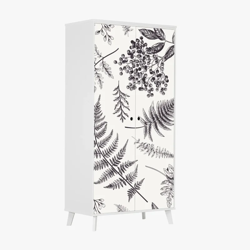 Sticker pour armoire motif botanique délicat en noir et blanc – Wallnifity®