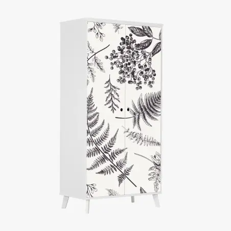 Sticker pour armoire motif botanique délicat en noir et blanc – Wallnifity®