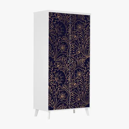 Sticker pour armoire motif floral art déco doré sur fond bleu nuit – Wallnifity®