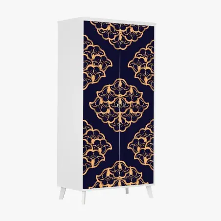 Sticker pour armoire motif floral doré sur fond bleu marine – Wallnifity®