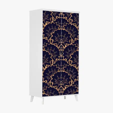 Sticker pour armoire motif floral art déco doré sur fond bleu marine – Wallnifity®