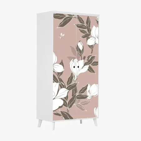 Sticker pour armoire motif floral magnolia sur fond rose poudré – Wallnifity®