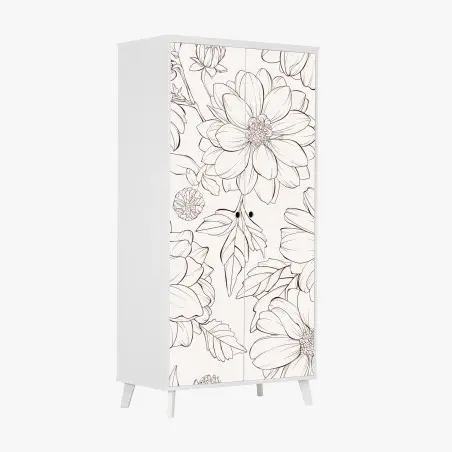 Sticker pour armoire motif floral délicat au trait – Wallnifity®