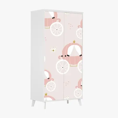 Sticker pour armoire carrosse de princesse motif féerique rose – Wallnifity®