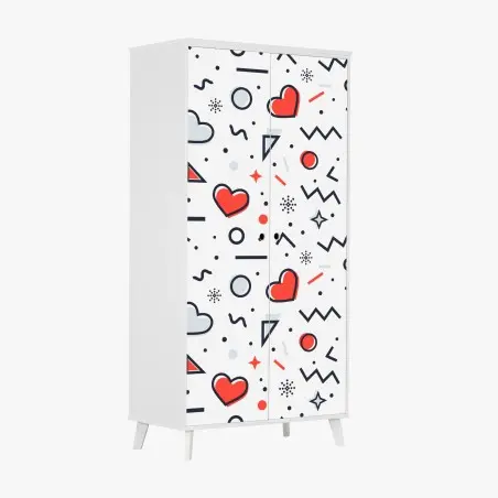 Sticker pour armoire motif géométrique aux cœurs rouge et gris – Wallnifity®