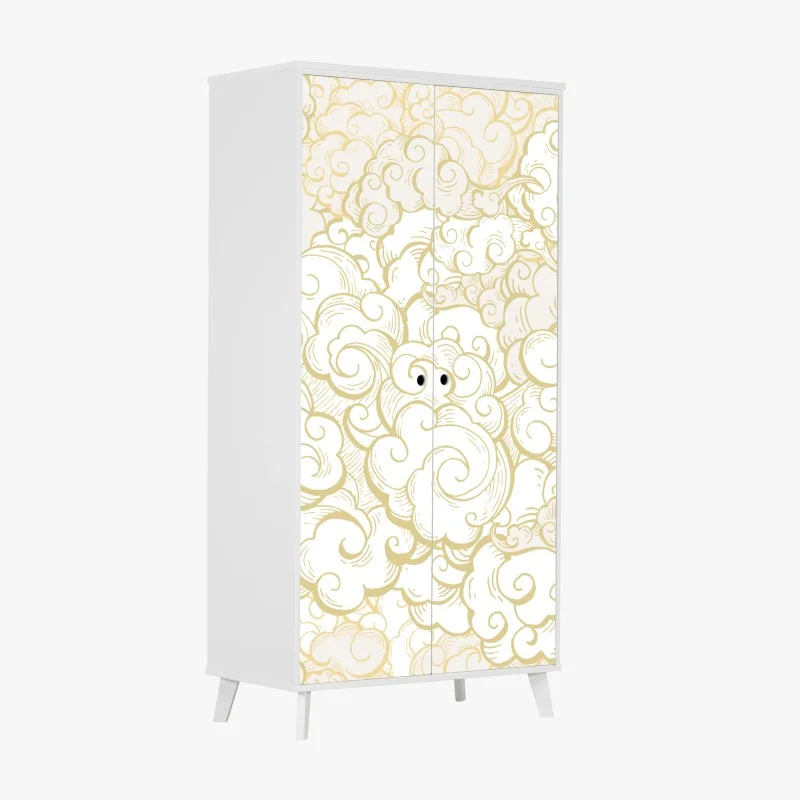 Sticker pour armoire nuages stylisés dorés sur fond blanc – Wallnifity® Sticker pour armoire nuages stylisés dorés sur fond blanc – Wallnifity®