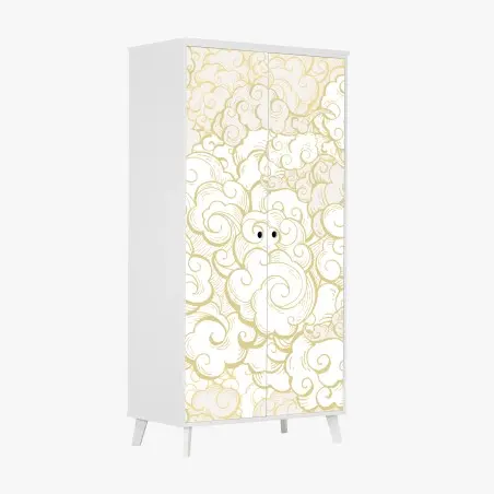 Sticker pour armoire nuages stylisés dorés sur fond blanc – Wallnifity®