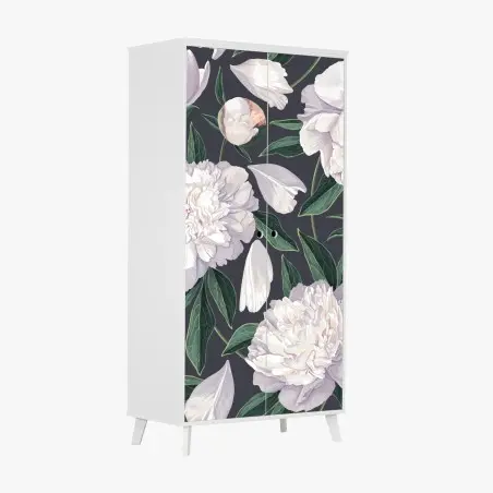 Sticker pour armoire pivoines blanches élégantes sur fond anthracite – Wallnifity®