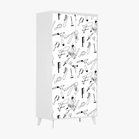Sticker pour armoire motif d'outils de coiffure en noir et blanc – Wallnifity®