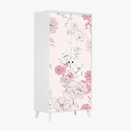 Sticker pour armoire fleurs délicates sur fond rose – Wallnifity®