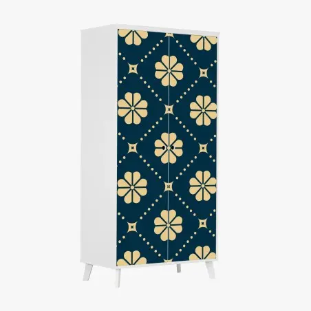 Sticker pour armoire motif floral géométrique bleu marine et beige – Wallnifity®