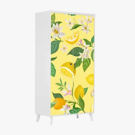 Sticker pour armoire motif citron et fleurs sur fond jaune – Wallnifity®