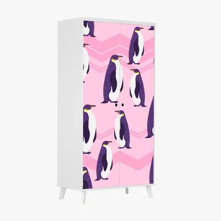 Sticker pour armoire motif manchots violets sur fond rose – Wallnifity®