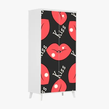 Sticker pour armoire motif lèvres rouges pop art sur fond noir – Wallnifity®