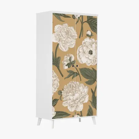 Sticker pour armoire motif de pivoines vintage sur fond beige – Wallnifity®