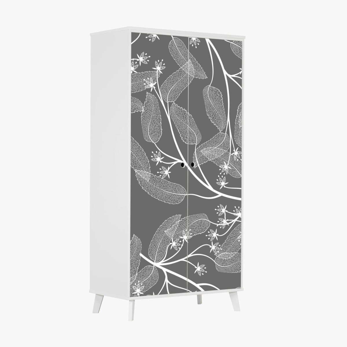 Sticker pour armoire motif floral minimaliste en gris et blanc – Wallnifity®