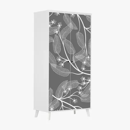 Sticker pour armoire motif floral minimaliste en gris et blanc – Wallnifity®