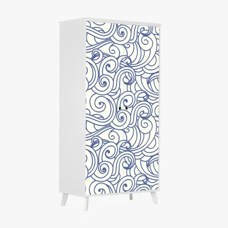 Sticker pour armoire motif ondes décoratives bleu et ivoire – Wallnifity®