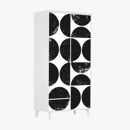 Sticker pour armoire motif géométrique de cercles noirs et blancs texturés – Wallnifity®