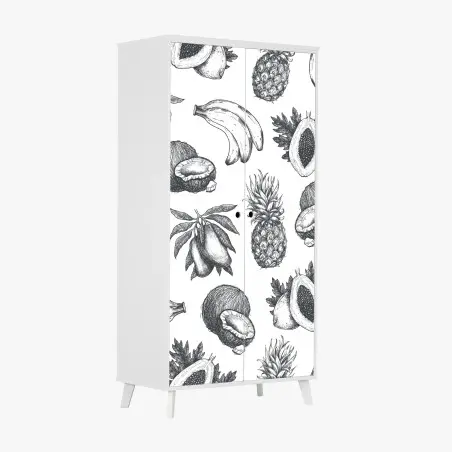Sticker pour armoire motif fruits tropicaux croquis en noir et blanc – Wallnifity®