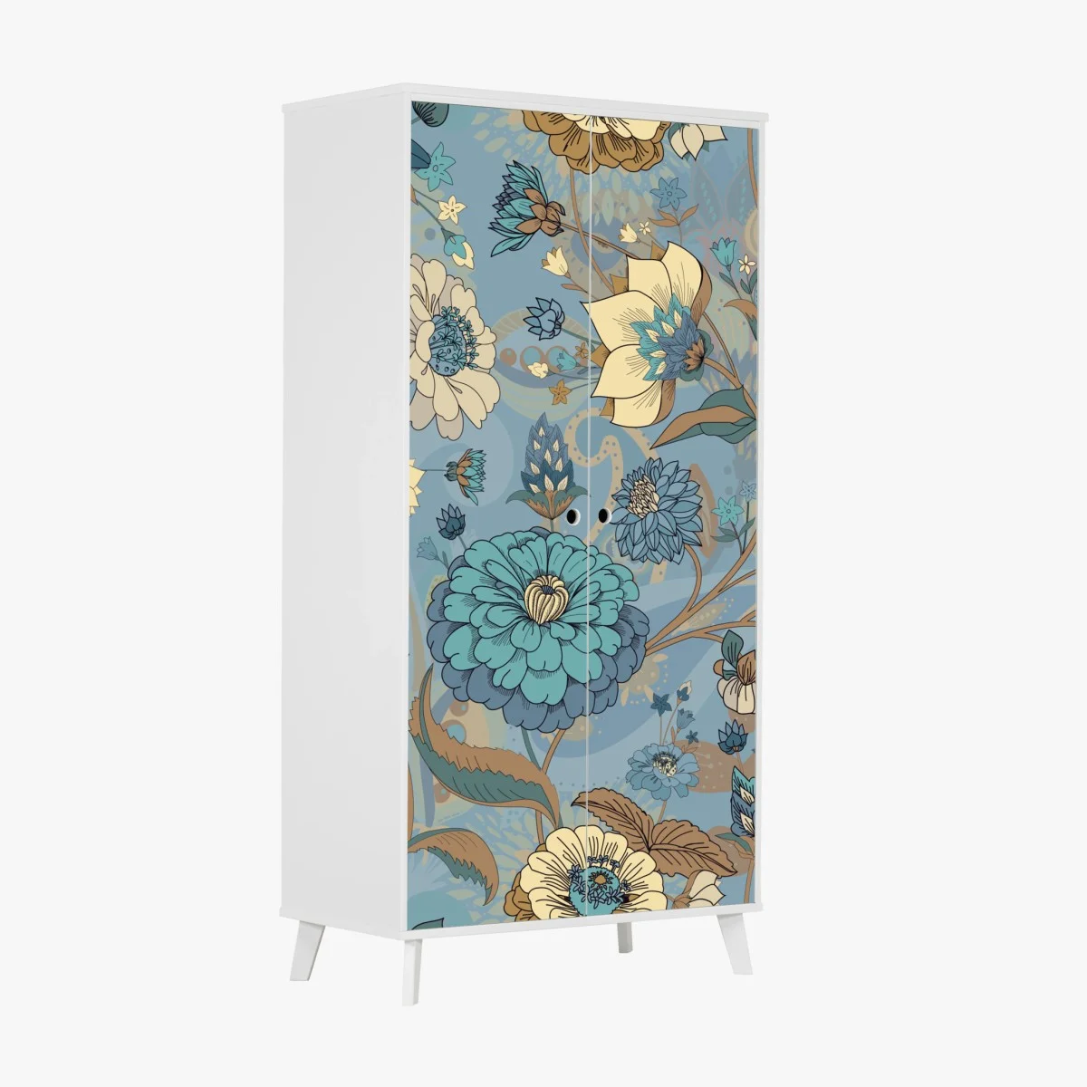 Sticker pour armoire motif floral bohème aux tons bleus et turquoise – Wallnifity® Sticker pour armoire motif floral bohème aux tons bleus et turquoise – Wallnifity®